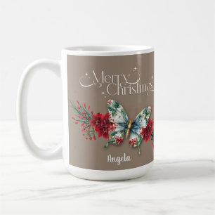 Frohe Weihnachten Vintag Butterfly Poinsettia Kaffeetasse