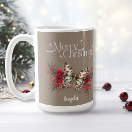 Frohe Weihnachten Vintag Butterfly Poinsettia Kaffeetasse