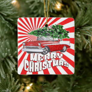Frohe Weihnachten Vintag Classic Car Weihnachten Keramikornament