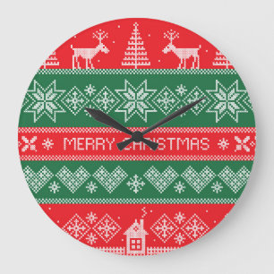 Frohe Weihnachten: Vintag festliche Muster. Große Wanduhr