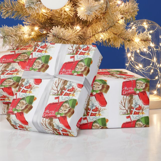 Frohe Weihnachten Vintag Kitten in der Mailbox Geschenkpapier (Feiertage)