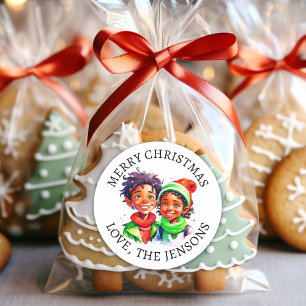 Frohe Weihnachten   Vintag Little Elf Personalisie Runder Aufkleber