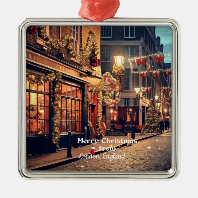 Frohe Weihnachten Vintag London Ornament Aus Metall (Vorne)
