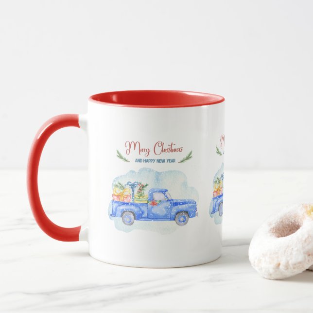 Frohe Weihnachten Vintag Pick up Truck Tasse (Mit Donut)
