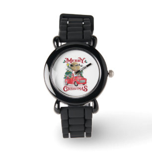Frohe Weihnachten Vintag Red Santa Truck Armbanduhr