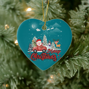 Frohe Weihnachten Vintag Red Santa Truck Geschenke Keramik Ornament