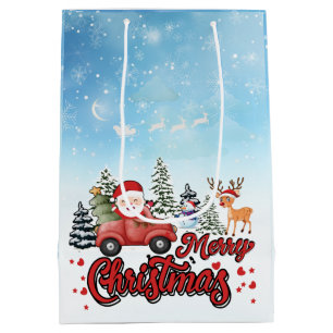 Frohe Weihnachten Vintag Red Santa Truck Geschenke Mittlere Geschenktüte