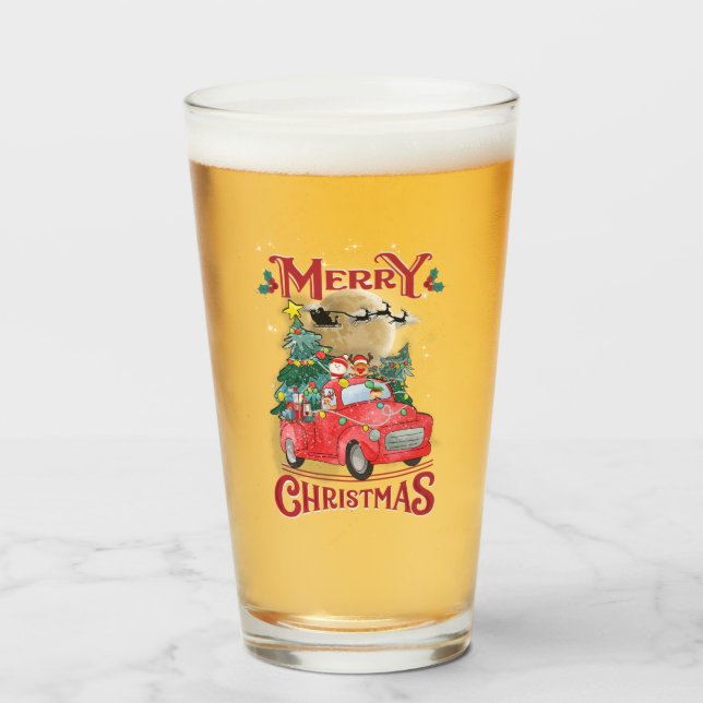 Frohe Weihnachten Vintag Red Santa Truck Glas (Vorne (Gefüllt))