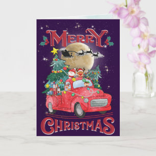 Frohe Weihnachten Vintag Red Santa Truck Karte