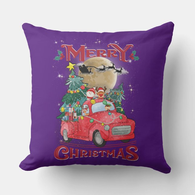 Frohe Weihnachten Vintag Red Santa Truck Kissen (Vorderseite)