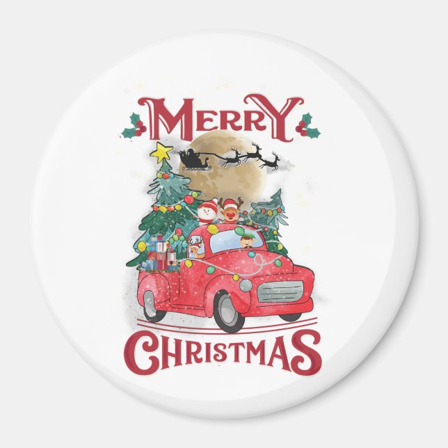 Frohe Weihnachten Vintag Red Santa Truck Magnet (Vorne)