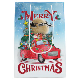 Frohe Weihnachten Vintag Red Santa Truck Mittlere Geschenktüte