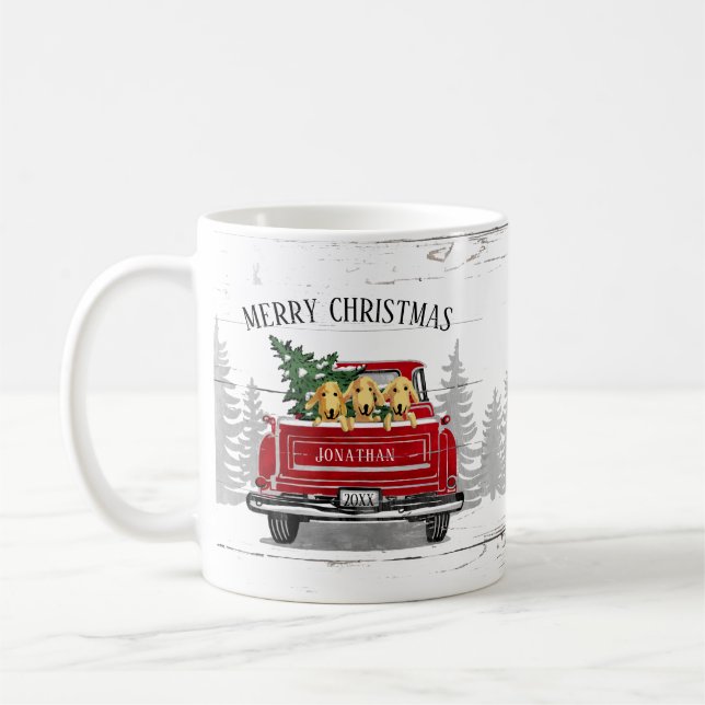 Frohe Weihnachten Vintag Red Truck Name Rustikale  Kaffeetasse (Links)