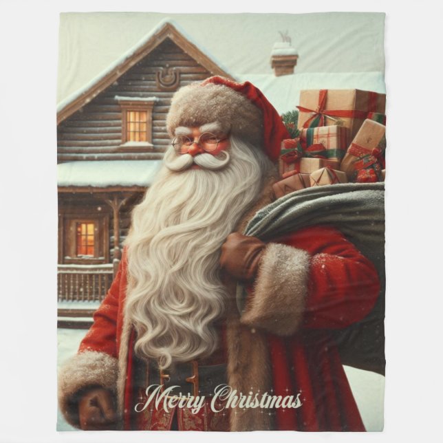 Frohe Weihnachten Vintag Santa Fleecedecke (Vorderseite)