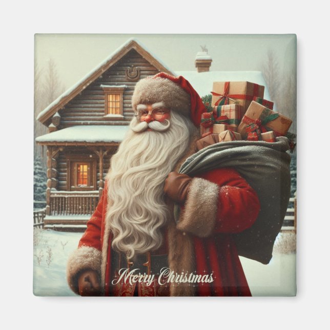 Frohe Weihnachten Vintag Santa Magnet (Vorne)