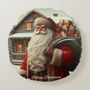 Frohe Weihnachten Vintag Santa Rundes Kissen