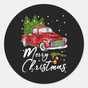 Frohe Weihnachten Vintag Wagon Red Truck Pajama Fa Runder Aufkleber