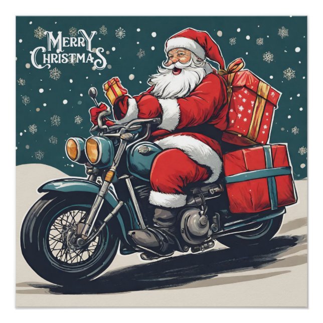 Frohe Weihnachten Vintag Weihnachten auf Motorrad Poster (Vorderseite)