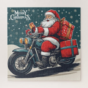 Frohe Weihnachten Vintag Weihnachten auf Motorrad Puzzle