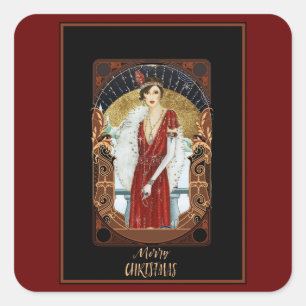 Frohe Weihnachten Vintage Art Deco Quadratischer Aufkleber