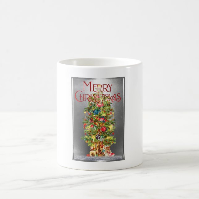 Frohe Weihnachten Vintage Baumdesign Kaffeetasse (Mittel)