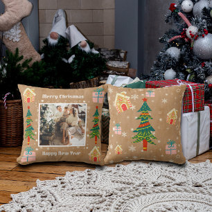 Frohe Weihnachten Vintage Braune Familienfoto Kissen