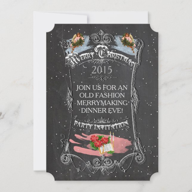 Frohe Weihnachten Vintage Chalkboard Einladung (Vorderseite)