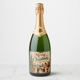 Frohe Weihnachten Vintage-Champagnerflaschenetiket