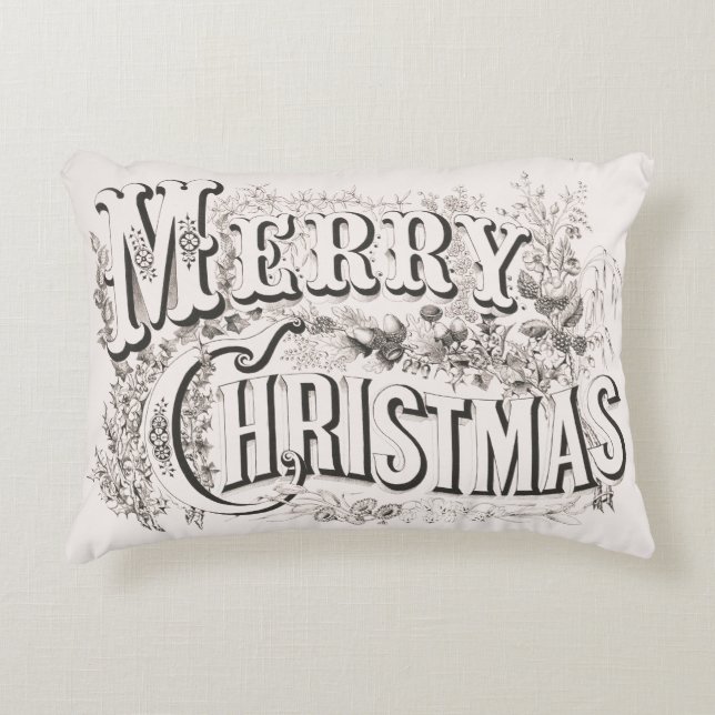 Frohe Weihnachten, Vintage Currier & Ives (Bericht Dekokissen (Vorderseite)