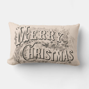 Frohe Weihnachten, Vintage Currier & Ives Druck Lendenkissen