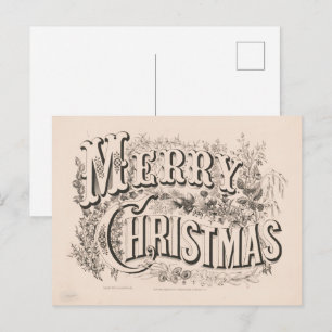 Frohe Weihnachten, Vintage Currier & Ives Druck Postkarte