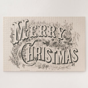 Frohe Weihnachten, Vintage Currier & Ives Druck Puzzle
