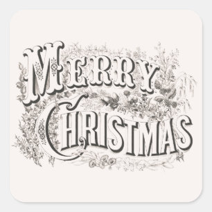 Frohe Weihnachten, Vintage Currier & Ives (Nachdru Quadratischer Aufkleber