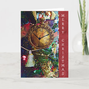 Frohe Weihnachten Vintage Gold Pocket Watch Card