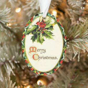 Frohe Weihnachten Vintage-Kalligrafie-Stechpalme-A Ornament