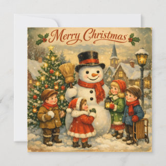 Frohe Weihnachten Vintage Kinder mit Schneemann