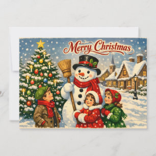 Frohe Weihnachten Vintage Kinder und Schneemann