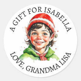 Frohe Weihnachten | Vintage kleine Girl-Gift-Tags Runder Aufkleber