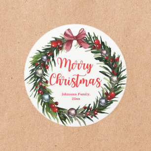 frohe weihnachten vintage-kranz-ornamente rot chic runder aufkleber