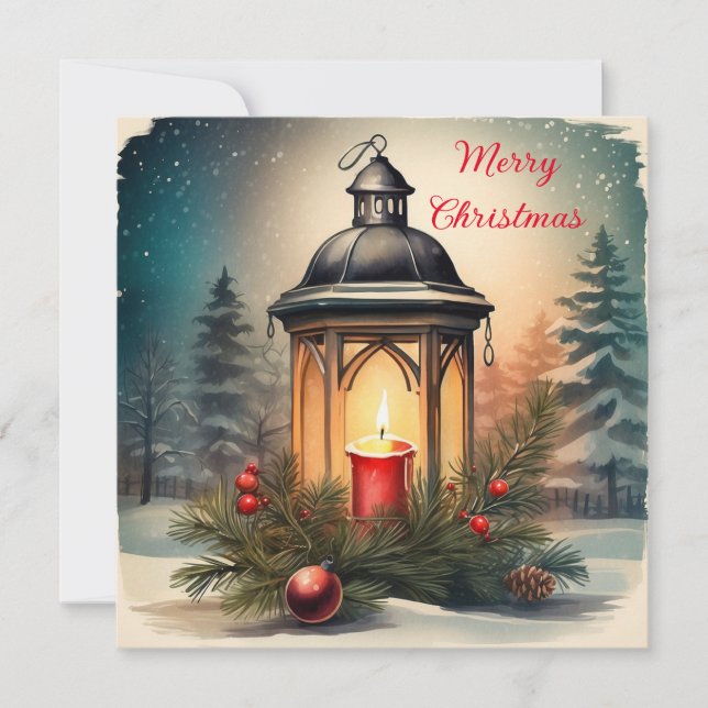 Frohe Weihnachten Vintage Laterne mit Kerze (Vorderseite)