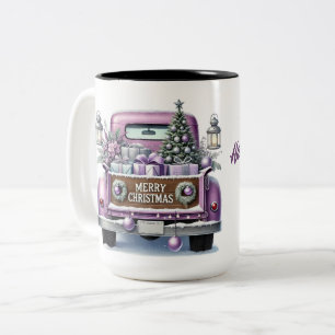 Frohe Weihnachten Vintage Lila LKW Zweifarbige Tasse
