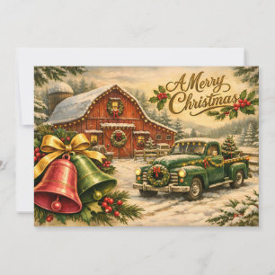 Frohe Weihnachten Vintage-LKW, Scheune und Glocken