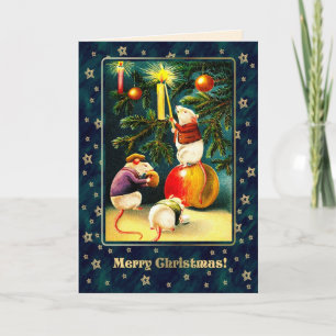 Frohe Weihnachten. Vintage lustige Mäuse Feiertagskarte