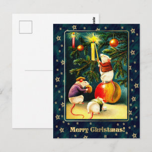 Frohe Weihnachten. Vintage Lustige Mäuse Postkarte