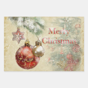 "Frohe Weihnachten" Vintage Ornamente Geschenkpapier Set