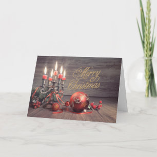 Frohe Weihnachten Vintage-Ornamente und Kerzen Karte