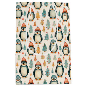 Frohe Weihnachten   Vintage Pinguine Weihnachten Mittlere Geschenktüte