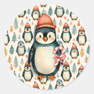 Frohe Weihnachten   Vintage Pinguine Weihnachten Runder Aufkleber