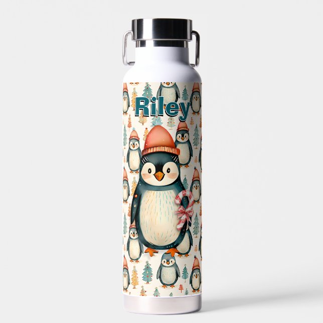 Frohe Weihnachten | Vintage Pinguine Weihnachten Trinkflasche (Vorne)