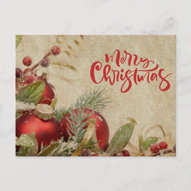 Frohe Weihnachten Vintage Rote Ornamente und Berri (Vorderseite)